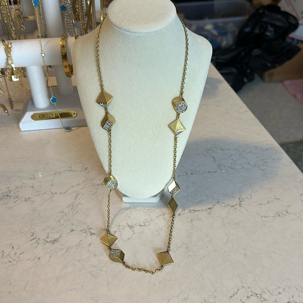 J Crew gold tone crystal station costume necklace​